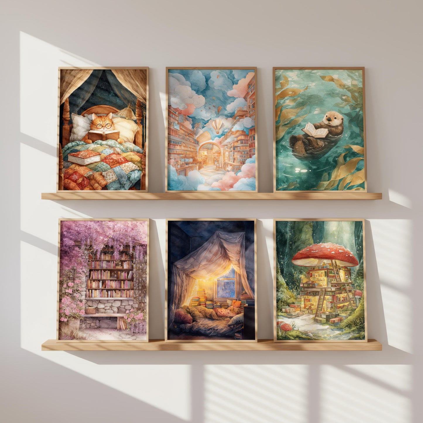 Dreamy Sky Cloud Library Print | Cozy Wall Decor | Book Lover Gift | Book Nook Poster | Book Art | Aesthetic Room | Reader Home Art - Book Poster Art Print Decor Bookish