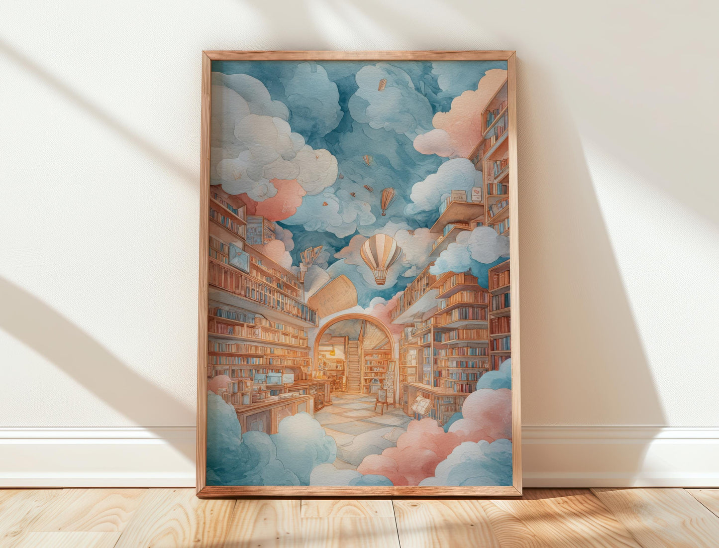 Dreamy Sky Cloud Library Print | Cozy Wall Decor | Book Lover Gift | Book Nook Poster | Book Art | Aesthetic Room | Reader Home Art - Book Poster Art Print Decor Bookish