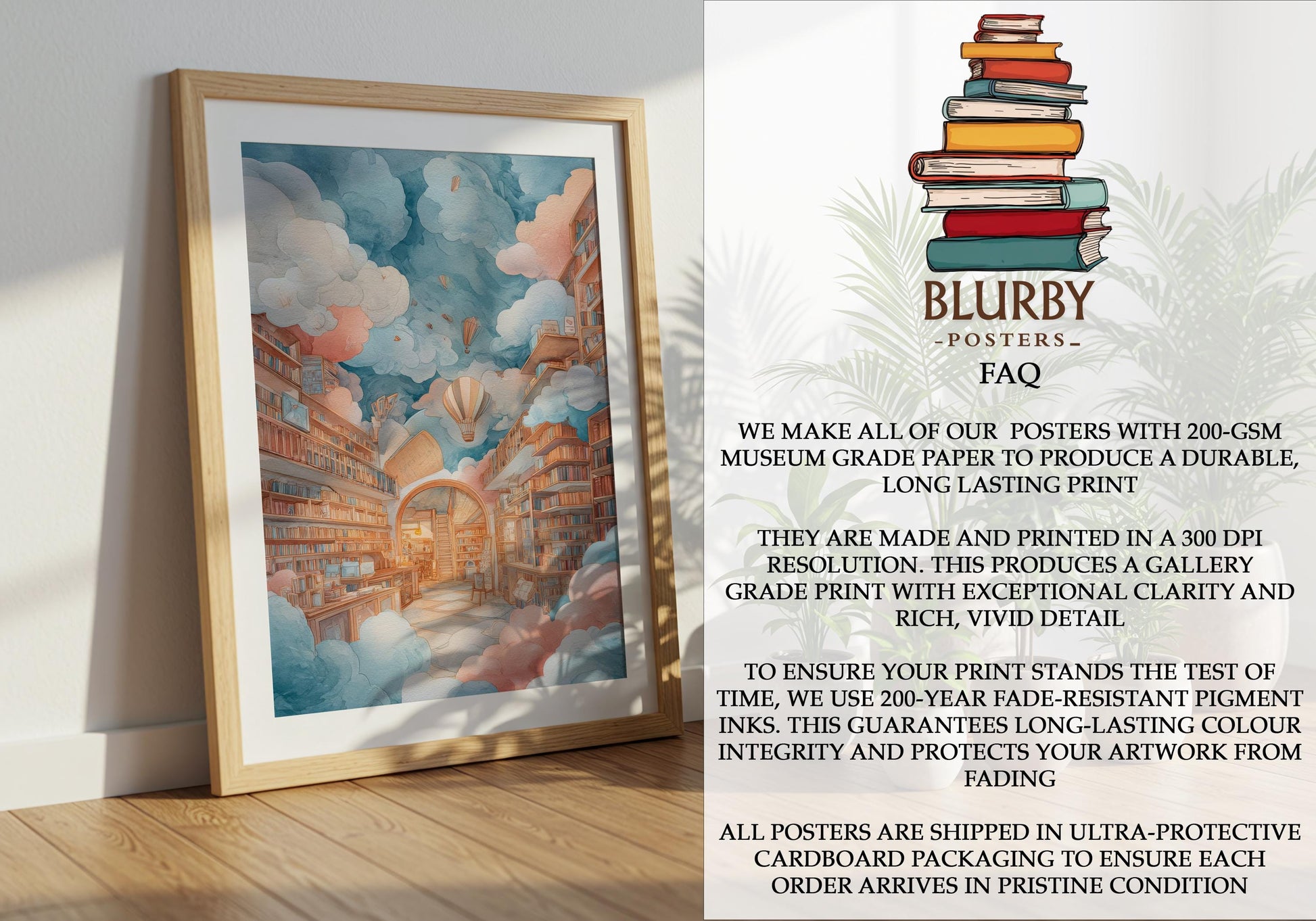 Dreamy Sky Cloud Library Print | Cozy Wall Decor | Book Lover Gift | Book Nook Poster | Book Art | Aesthetic Room | Reader Home Art - Book Poster Art Print Decor Bookish