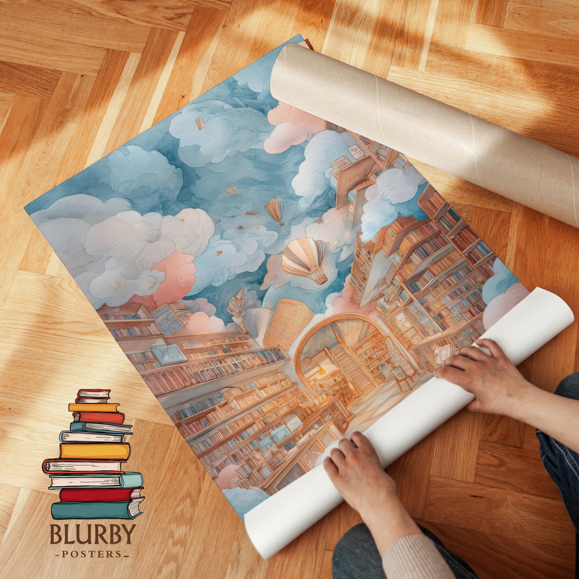 Dreamy Sky Cloud Library Print | Cozy Wall Decor | Book Lover Gift | Book Nook Poster | Book Art | Aesthetic Room | Reader Home Art - Book Poster Art Print Decor Bookish