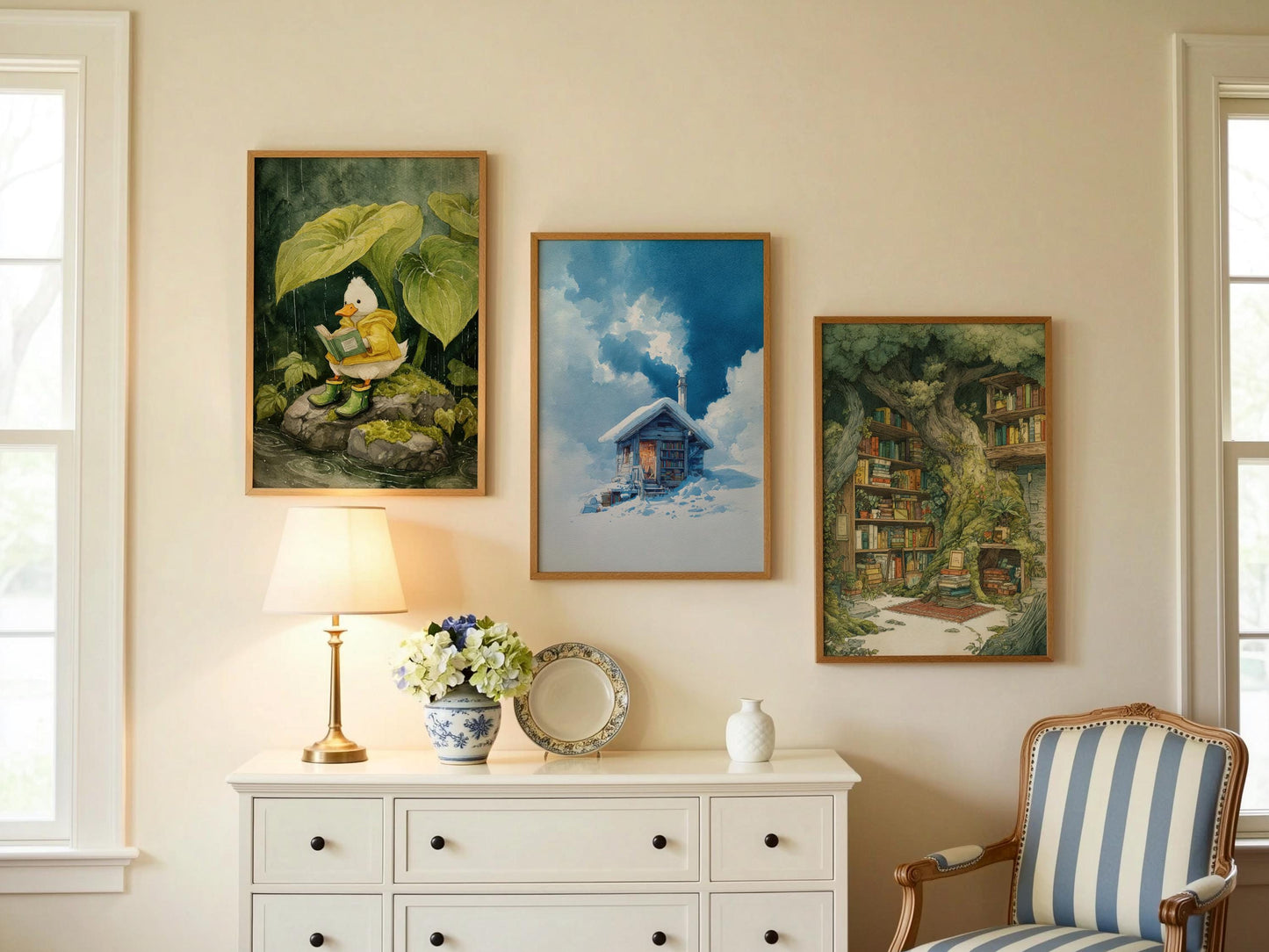 Winter Mountain Cabin Library Print | Cozy Wall Decor | Book Lover Gift | Book Nook Poster | Book Art | Aesthetic Room | Reader Home Art - Book Poster Art Print Decor Bookish