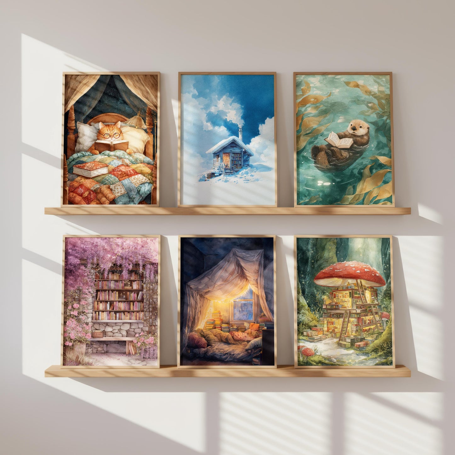 Winter Mountain Cabin Library Print | Cozy Wall Decor | Book Lover Gift | Book Nook Poster | Book Art | Aesthetic Room | Reader Home Art - Book Poster Art Print Decor Bookish