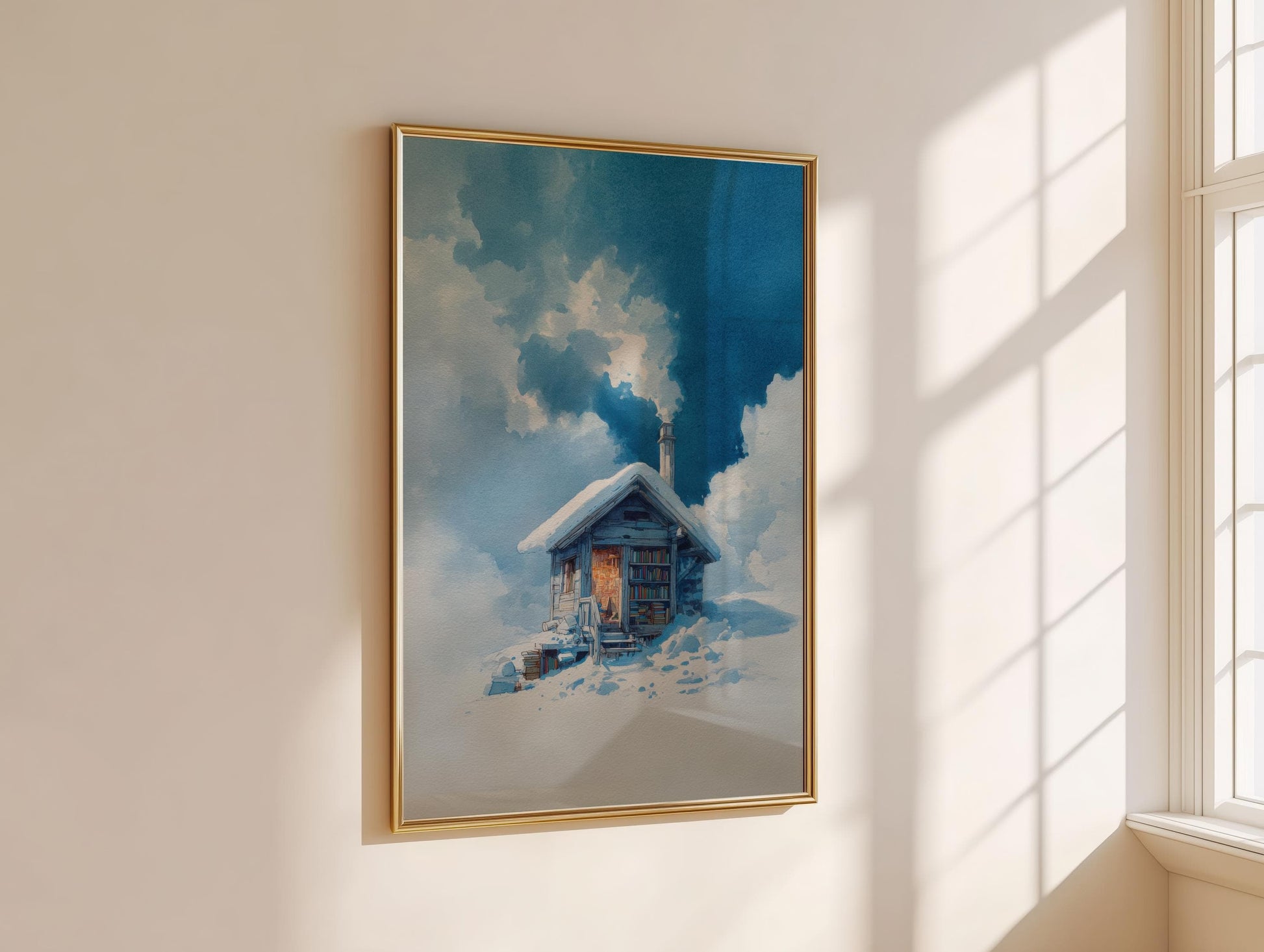 Winter Mountain Cabin Library Print | Cozy Wall Decor | Book Lover Gift | Book Nook Poster | Book Art | Aesthetic Room | Reader Home Art - Book Poster Art Print Decor Bookish