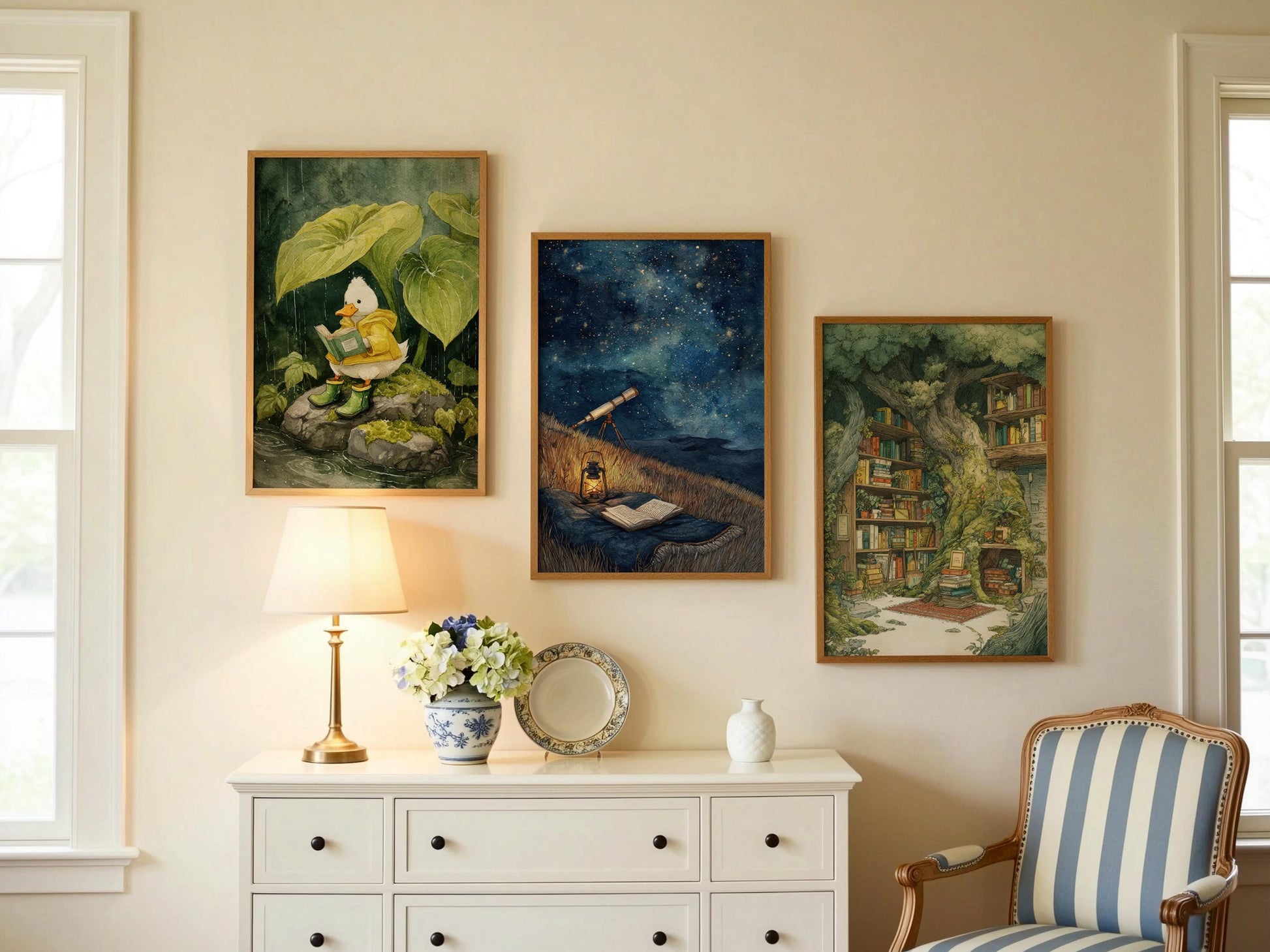 Starry Night Sky Telescope Print | Cozy Wall Decor | Book Lover Gift | Book Nook Poster | Book Art | Aesthetic Room | Reader Home Art - Book Poster Art Print Decor Bookish