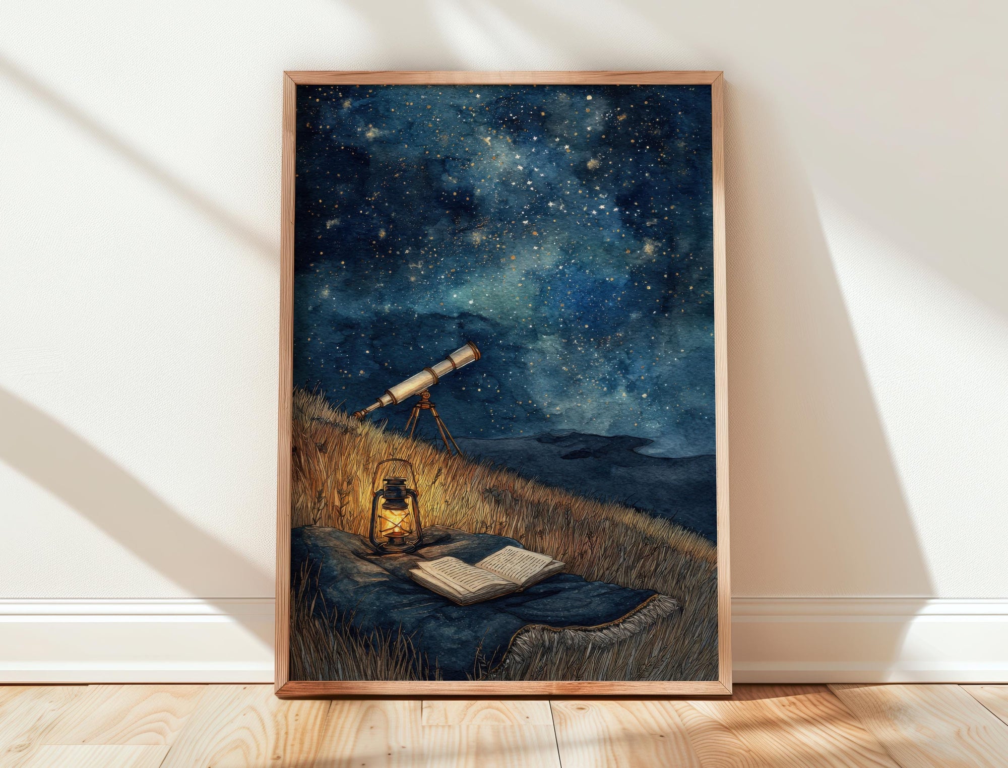 Starry Night Sky Telescope Print | Cozy Wall Decor | Book Lover Gift | Book Nook Poster | Book Art | Aesthetic Room | Reader Home Art - Book Poster Art Print Decor Bookish