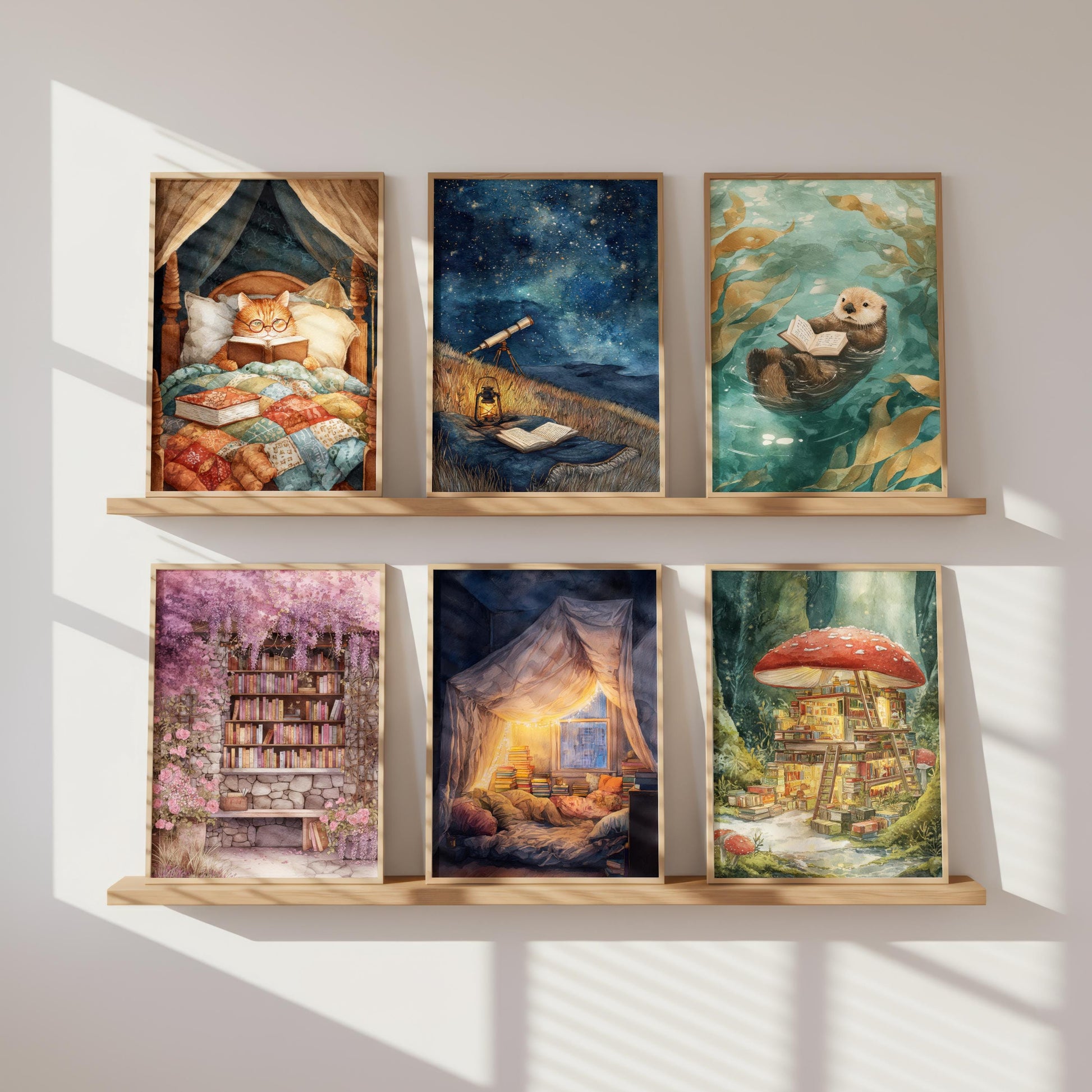 Starry Night Sky Telescope Print | Cozy Wall Decor | Book Lover Gift | Book Nook Poster | Book Art | Aesthetic Room | Reader Home Art - Book Poster Art Print Decor Bookish