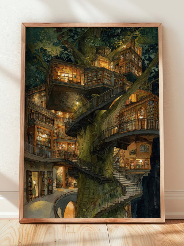 Grand Treehouse Library Print | Cozy Wall Decor | Book Lover Gift | Book Nook Poster | Book Art | Aesthetic Room | Reader Home Art - Book Poster Art Print Decor Bookish