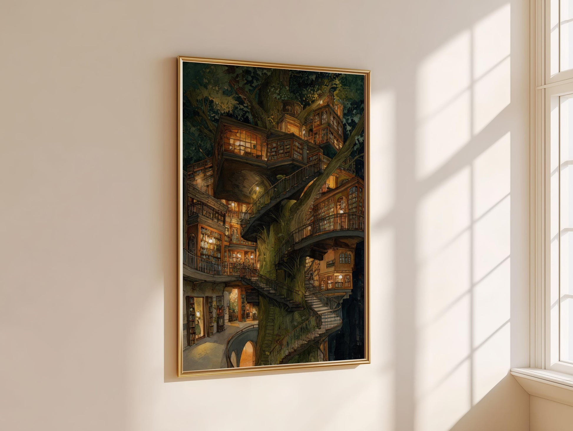 Grand Treehouse Library Print | Cozy Wall Decor | Book Lover Gift | Book Nook Poster | Book Art | Aesthetic Room | Reader Home Art - Book Poster Art Print Decor Bookish
