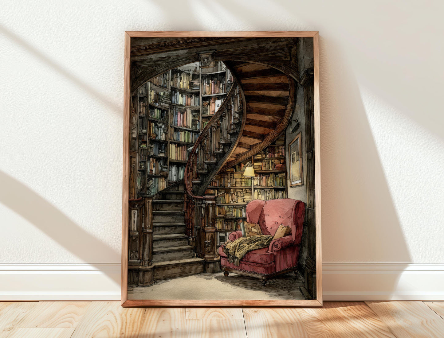Dark Academia Red Armchair Print | Cozy Wall Decor | Book Lover Gift | Book Nook Poster | Book Art | Aesthetic Room | Reader Home Art - Book Poster Art Print Decor Bookish