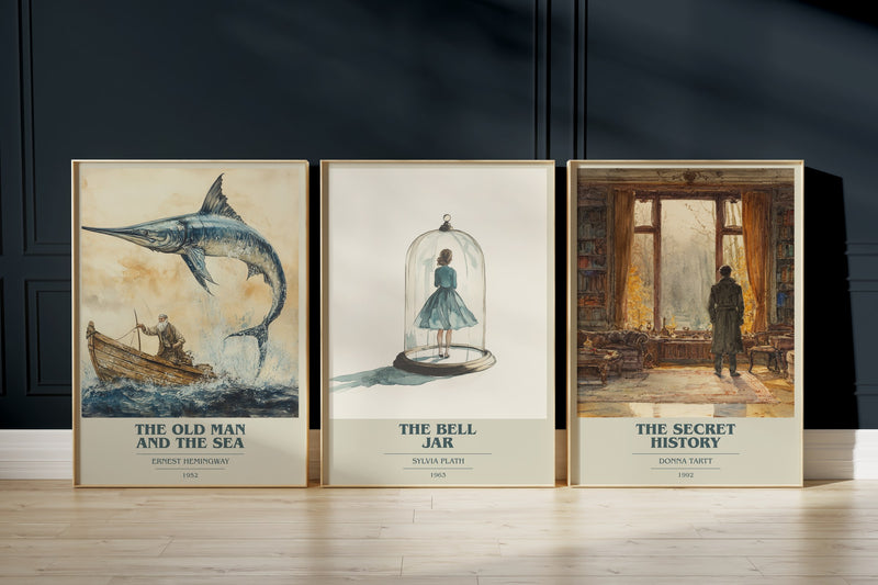 Literary Fiction: The Old Man And The Sea, The Bell Jar, The Secret History framed art prints