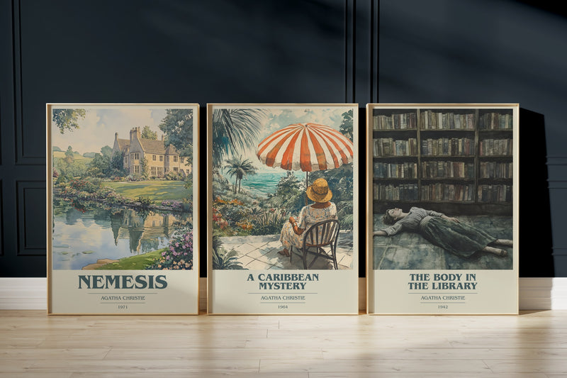 Miss Marple Mysteries: Nemesis, A Caribbean Mystery, The Body In The Library framed art prints