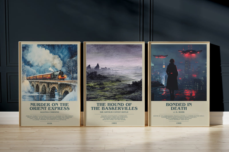 Mystery Classics: Murder On The Orient Express, The Hound Of The Baskervilles, Bonded In Death framed art prints