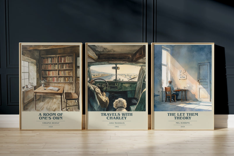 Non-Fiction Icons: A Room Of One'S Own, Travels With Charley, The Let Them Theory framed art prints