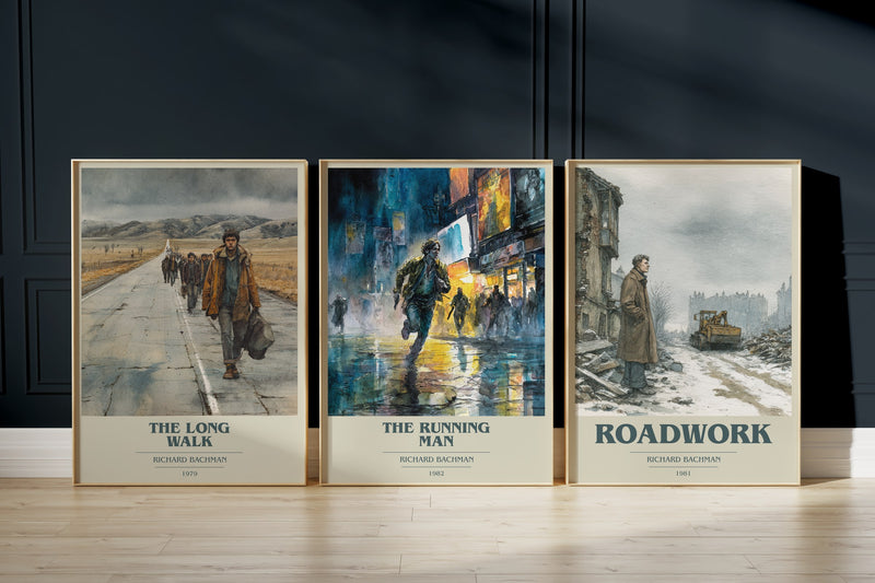 Bachman Bleak Trio: The Long Walk, The Running Man, Roadwork framed art prints