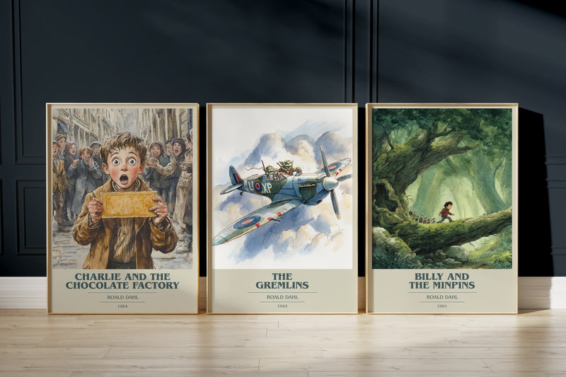 Roald Dahl Classics: Charlie And The Chocolate Factory, The Gremlins, Billy And The Minpins framed art prints