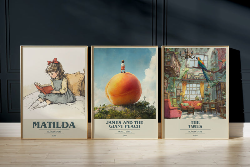 Roald Dahl Classics: Matilda, James And The Giant Peach, The Twits framed art prints