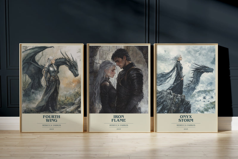 The Empyrean Set: Fourth Wing, Iron Flame, Onyx Storm framed art prints