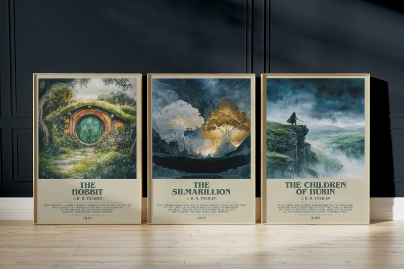 Middle-earth Trilogy: The Hobbit, The Silmarillion, The Children Of Húrin framed art prints