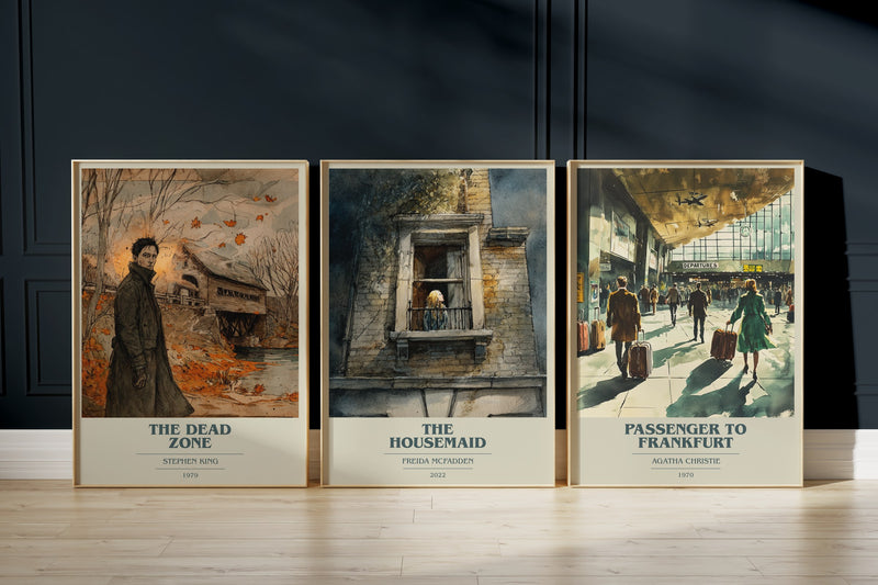 Thriller Trio: The Dead Zone, The Housemaid, Passenger To Frankfurt framed art prints