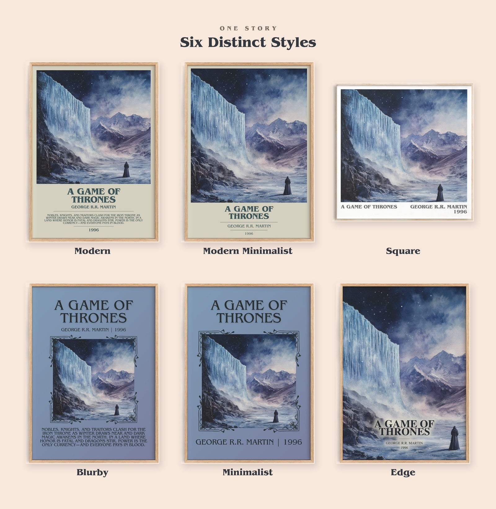The six Blurby print styles