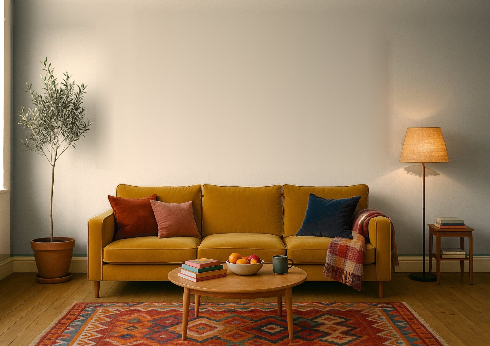 Your wall, hung to scale above a 2.2 metre sofa